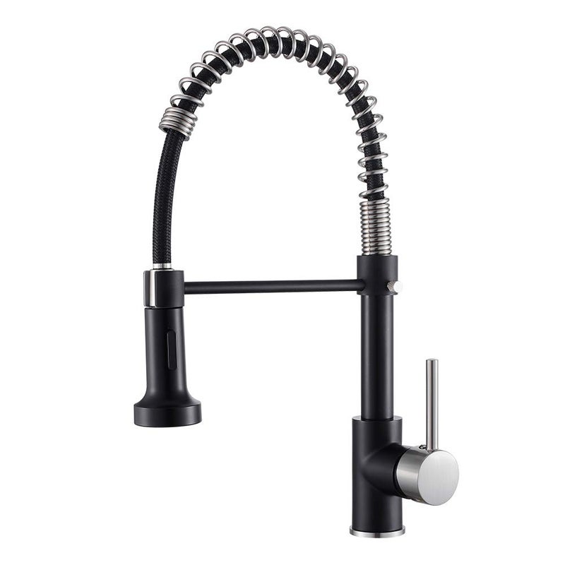 OWOFAN Low Lead Modern Single Handle Pull Down Sprayer Spring Kitchen Faucet, Brass Black&Brushed Nickel Kitchen Sink Faucets - Image 1